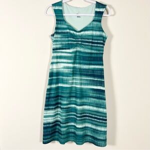 PrAna Womens Viana Sleeveless Dress Teal White Ombre Stripe Pattern Size Small